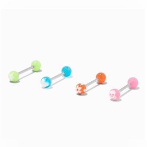 NIB 4 Pack of Glow In The Dark Claire’s Tongue Rings; 14G/1.6mm